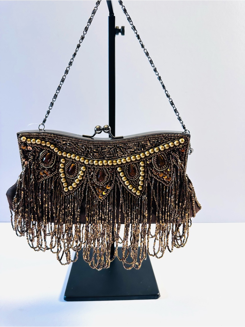 Bronze/Brown Beaded Kiss Lock Evening bag/Purse NWT - Picture 4 of 11